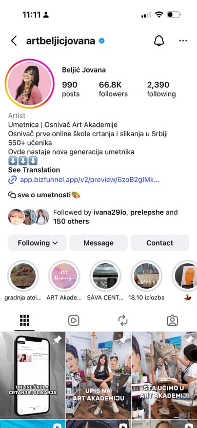 @artbeljicjovana Instagram profil