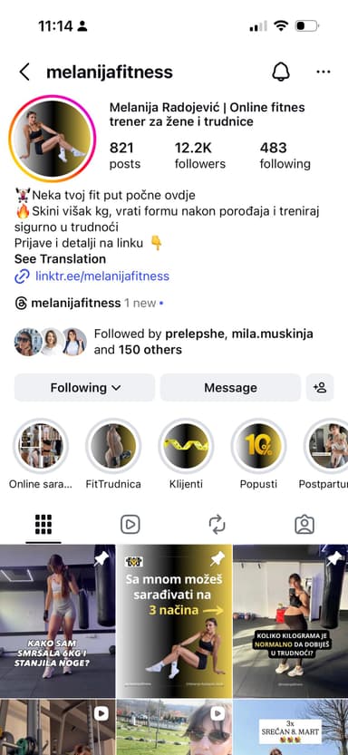@melanijafitness Instagram profil