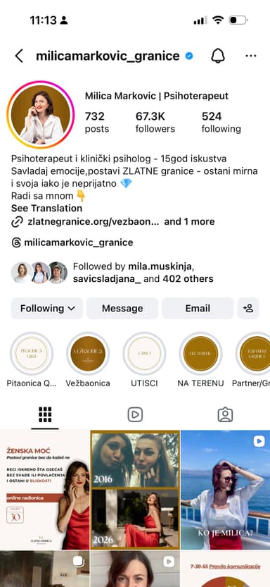 @milicamarkovic_granice Instagram profil