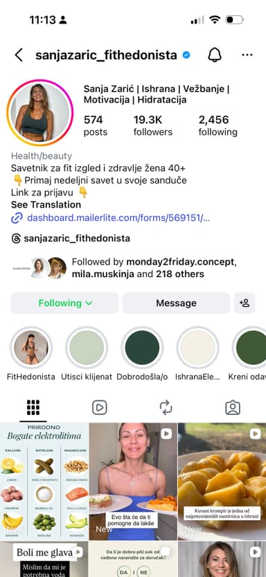 @sanjazaric_fithedonista Instagram profil