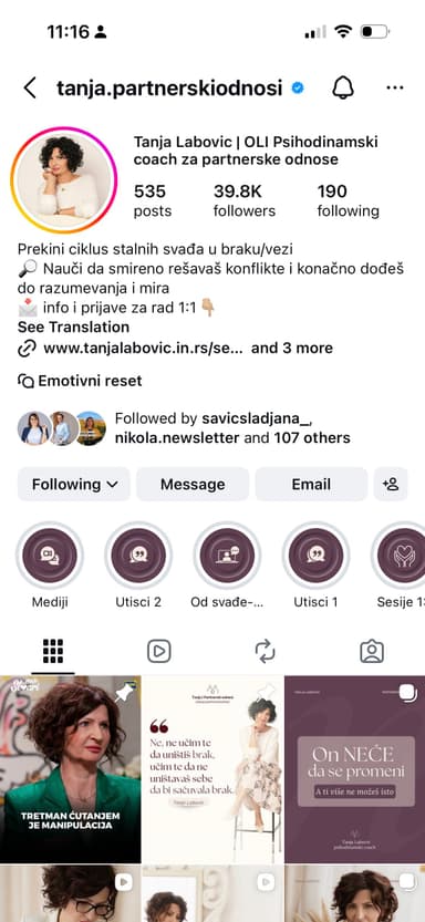 @tanja.partnerskiodnosi Instagram profil
